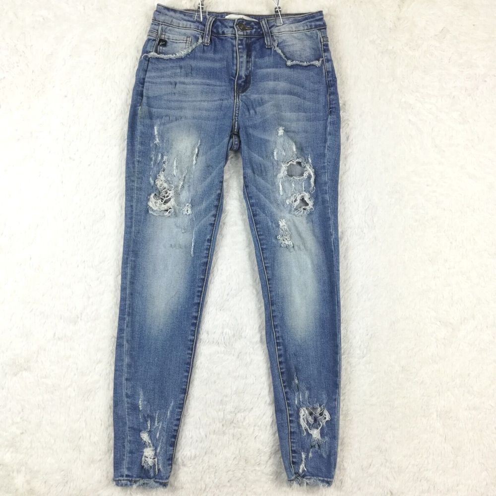KanCan Women's Distressed Skinny Jeans - Blue